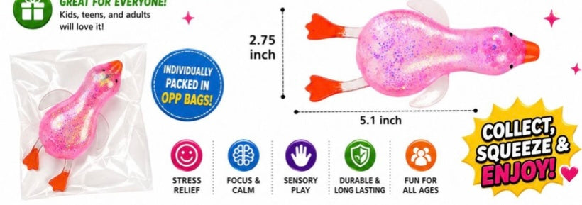 Lucky Duck Squishy - Glitter Stretchy Duck